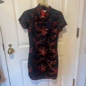 Black and red dress qipao Jacquered